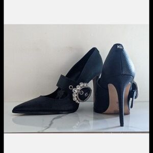 Elegant Black Stiletto Heels with Rhinestone Buckle